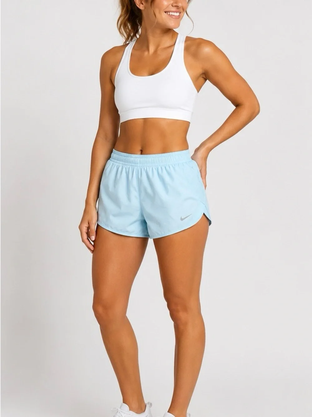 Nike Dri Fit Light / Ice Blue Performance Lined Running Shorts, XS